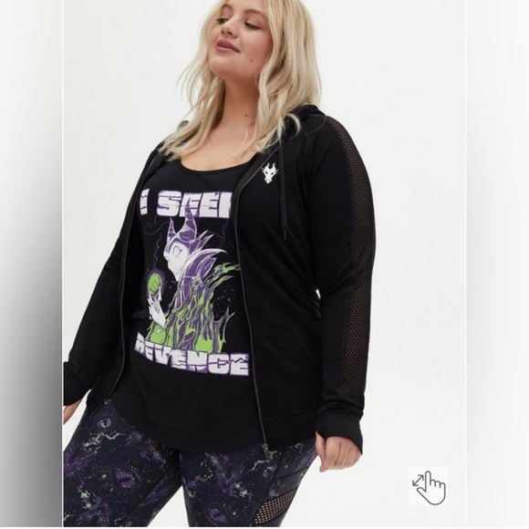 'TORRID Disney Sleeping Beauty Maleficent Black Mesh Shoulder Active Zip Hoodie - Picture 3 of 8